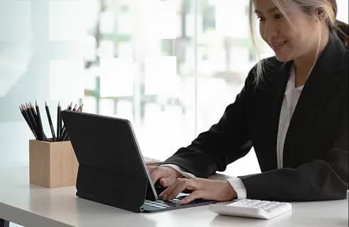 A buyer funding an engagement on a tablet