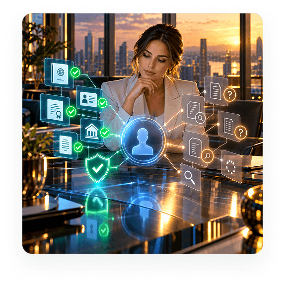 Multi-dimensional verification showing credentials, eligibility, and professional standing